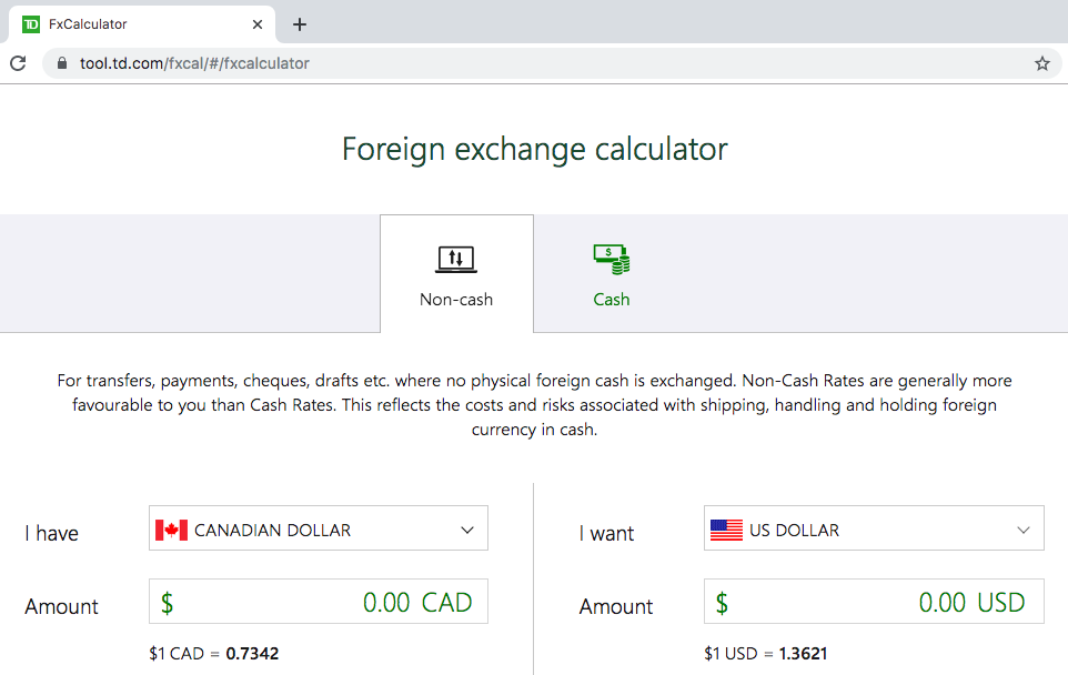 Currency Exchange Rate Calculator by TD Bank