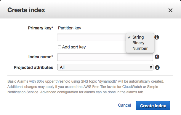 AWS DyanamoDB Table Index Partition Key Types
