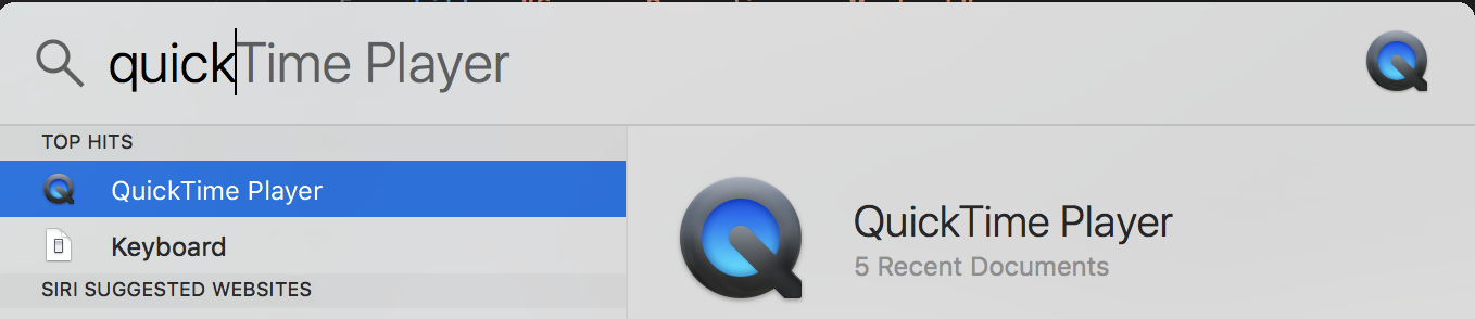 Spotlight Search QuickTime Player