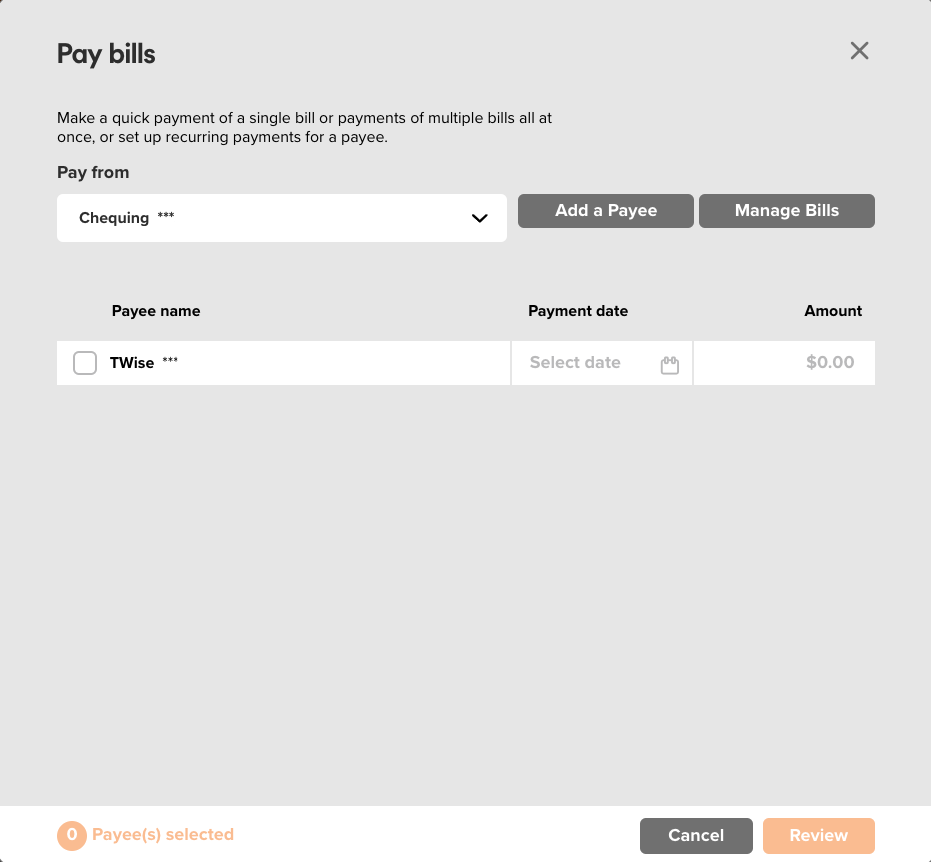 Pay TransferWise Using Tangerine Bill Pay