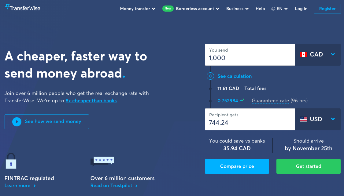TransferWise Homepage