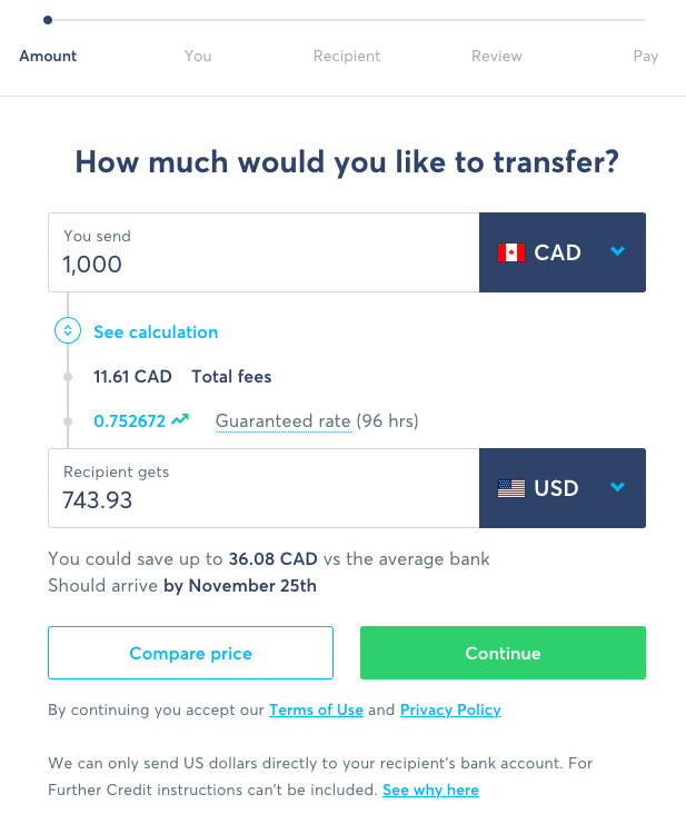 TransferWise Transfer Flow - Amount to Send