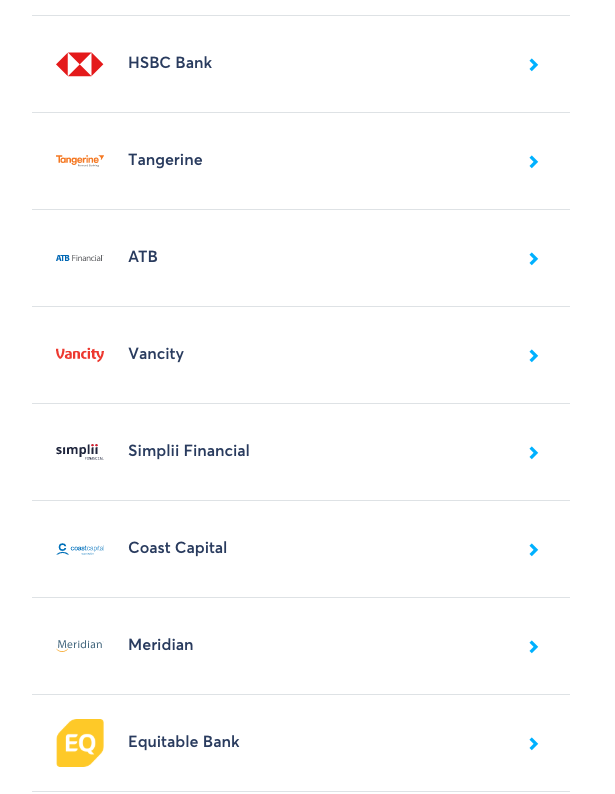 TransferWise Transfer Flow - Direct Debit Bank List