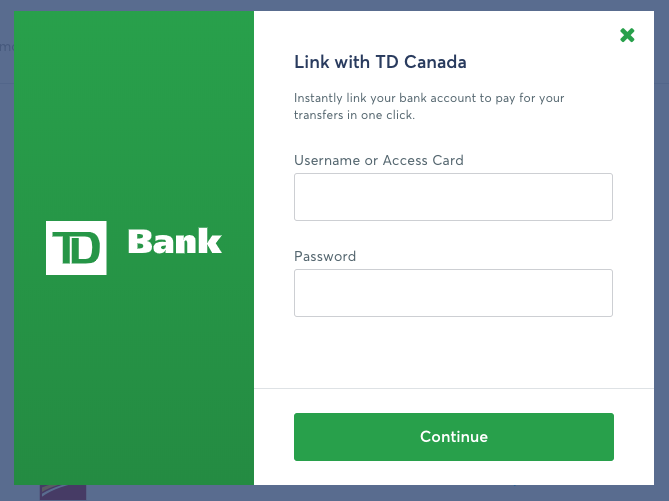 TransferWise Transfer Flow - Direct Debit From TD Bank