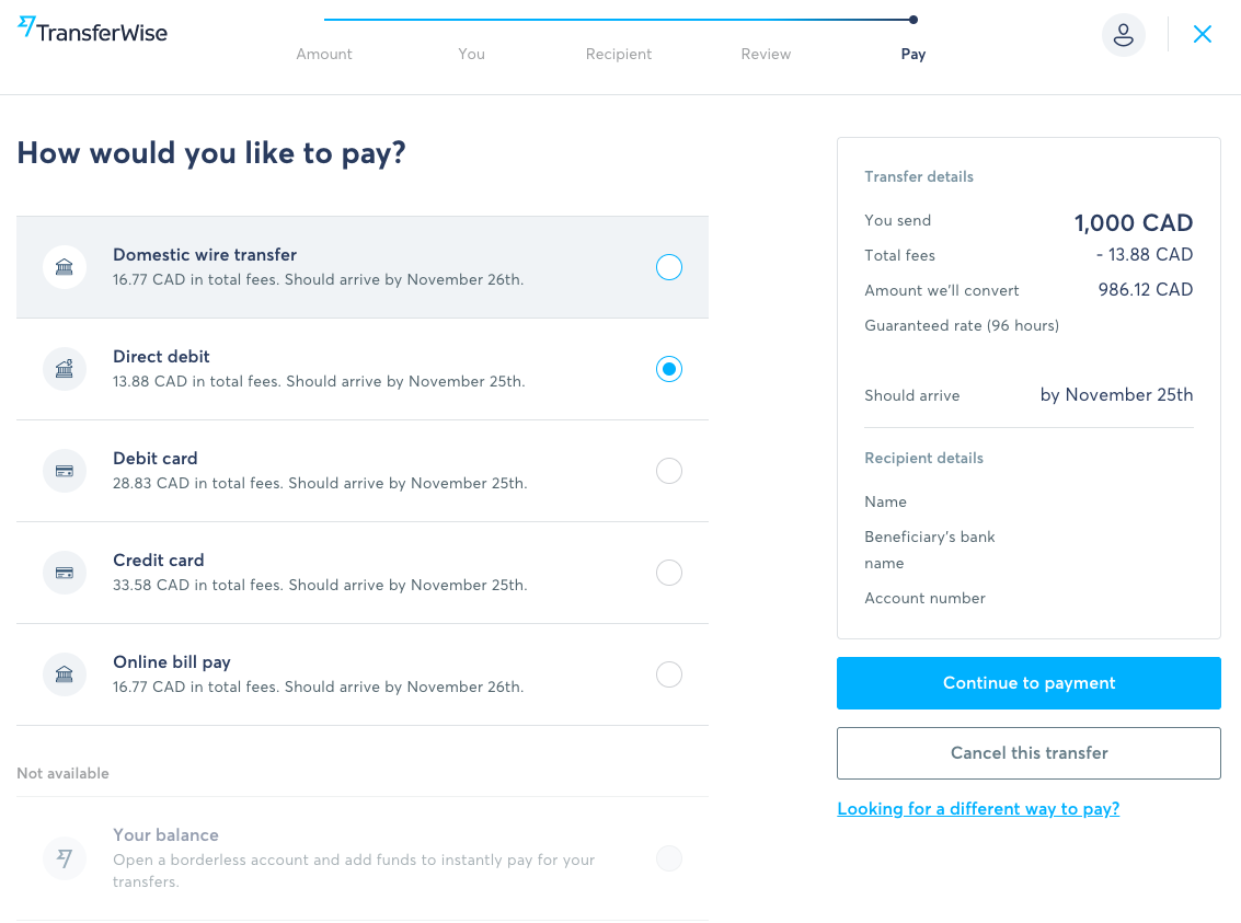 TransferWise Transfer Flow - Pay TransferWise