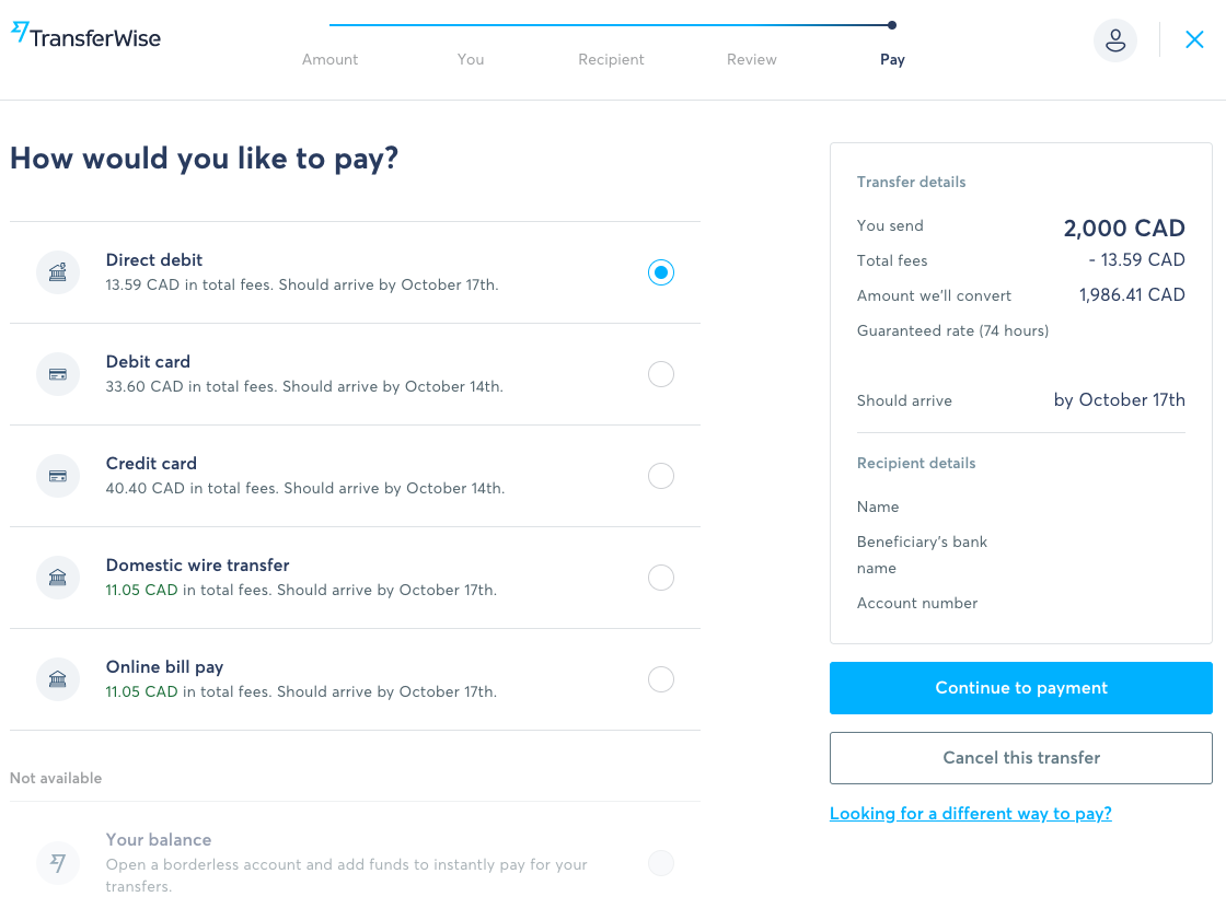 TransferWise Transfer Flow - Pay TransferWise