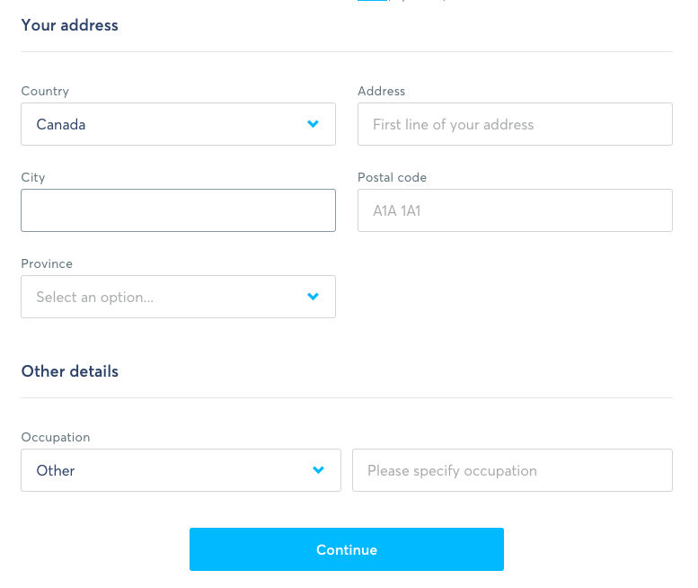 TransferWise Transfer Flow - Address and Occupation