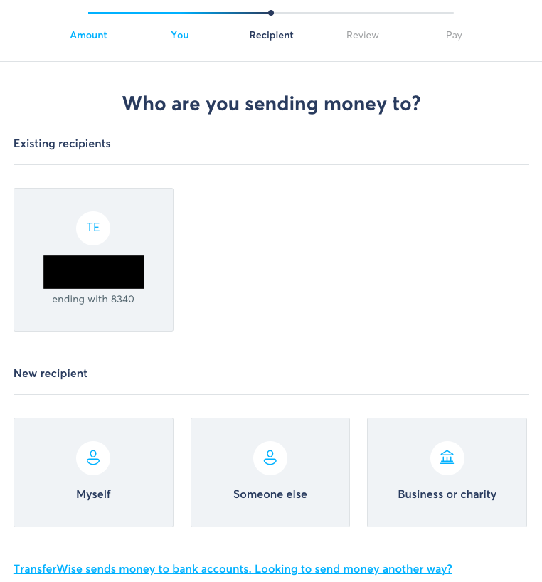 TransferWise Transfer Flow - Existing Recipients