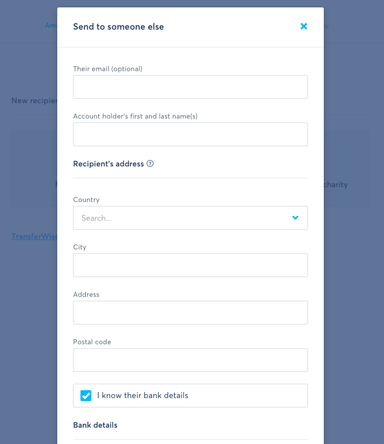 TransferWise Transfer Flow - Recipient Information