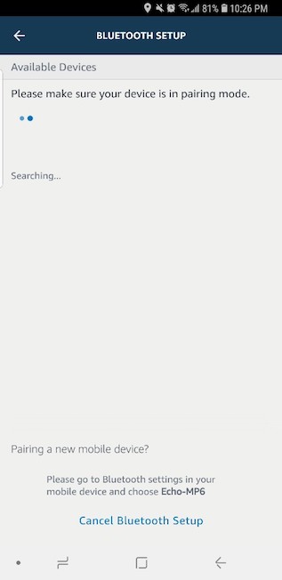 Screenshot of Alexa App Bluetooth Pairing devices