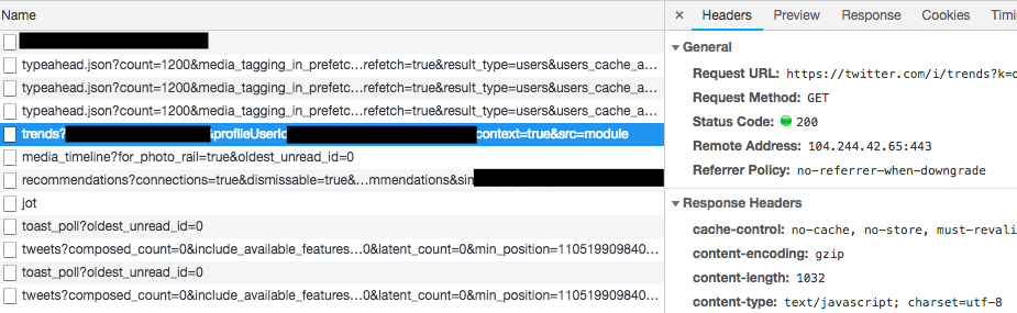 Google Chrome DevTools Network Requests