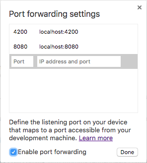 Chrome Inspect Port Forwarding Menu