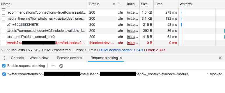 Google Chrome DevTools Request Blocked